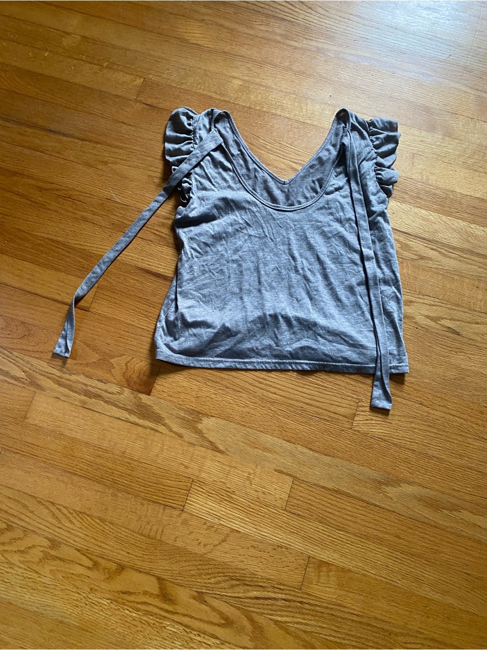 SHEIN Grey Ruffle Tie-Shoulder Crop Top